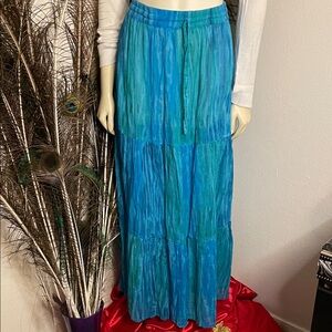 Vintage sheer Vibrant Blue and Green Maxi Skirt sheer !! See photos